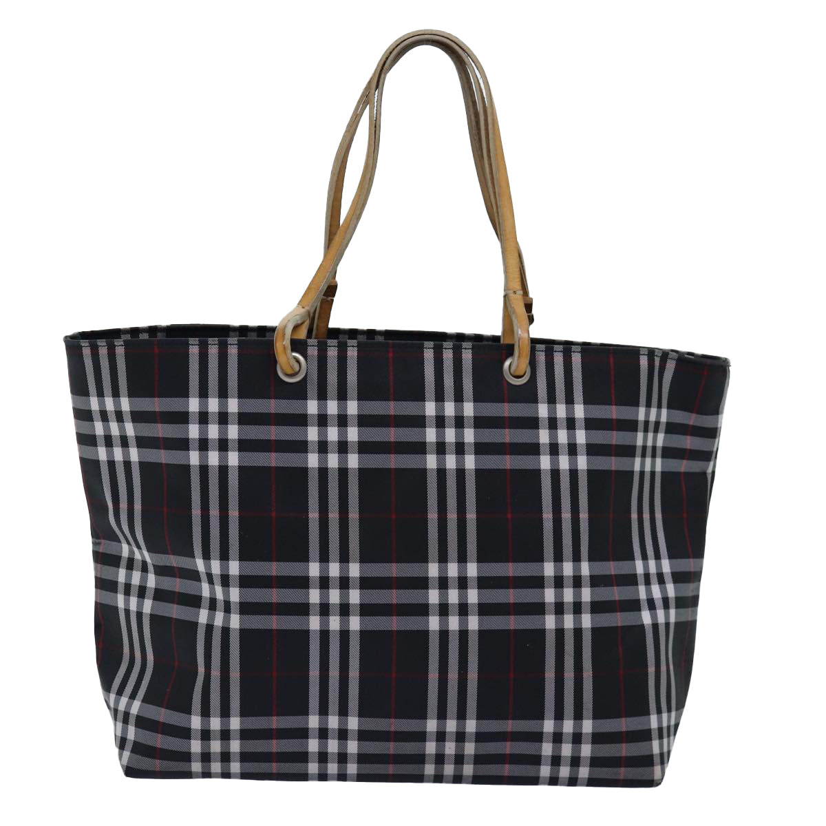 Luxury Burberry Nova Check Hand Bag Nylon Black Auth 76571