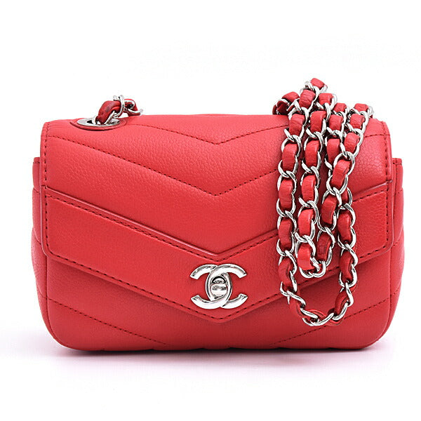 Chanel Caviar Skin Chevron V Stitch Chain Mini Shoulder Bag Classic Flap