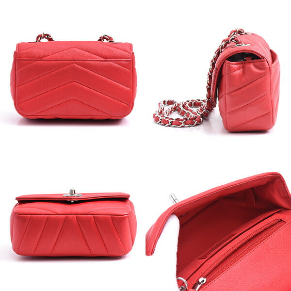 Chanel Caviar Skin Chevron V Stitch Chain Mini Shoulder Bag Classic Flap