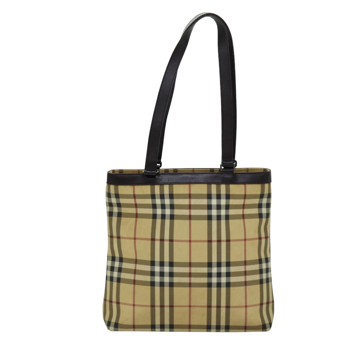 Luxury Burberry Nova Check Tote Bag Canvas Beige Dark Brown Auth 76724