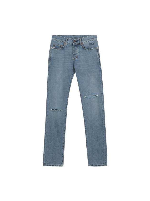 Luxury Saint Laurent Trending 2025 Destroyed Embroidered Logo Jeans Blue