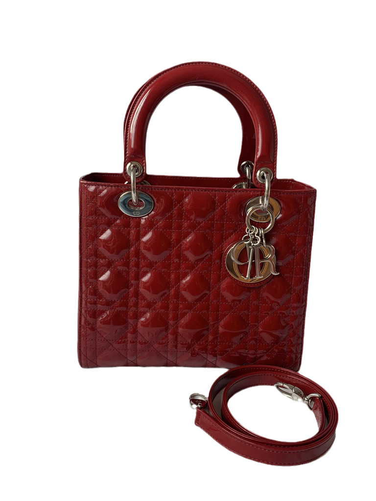 Lady Dior Medium Bag Red Patent Leather