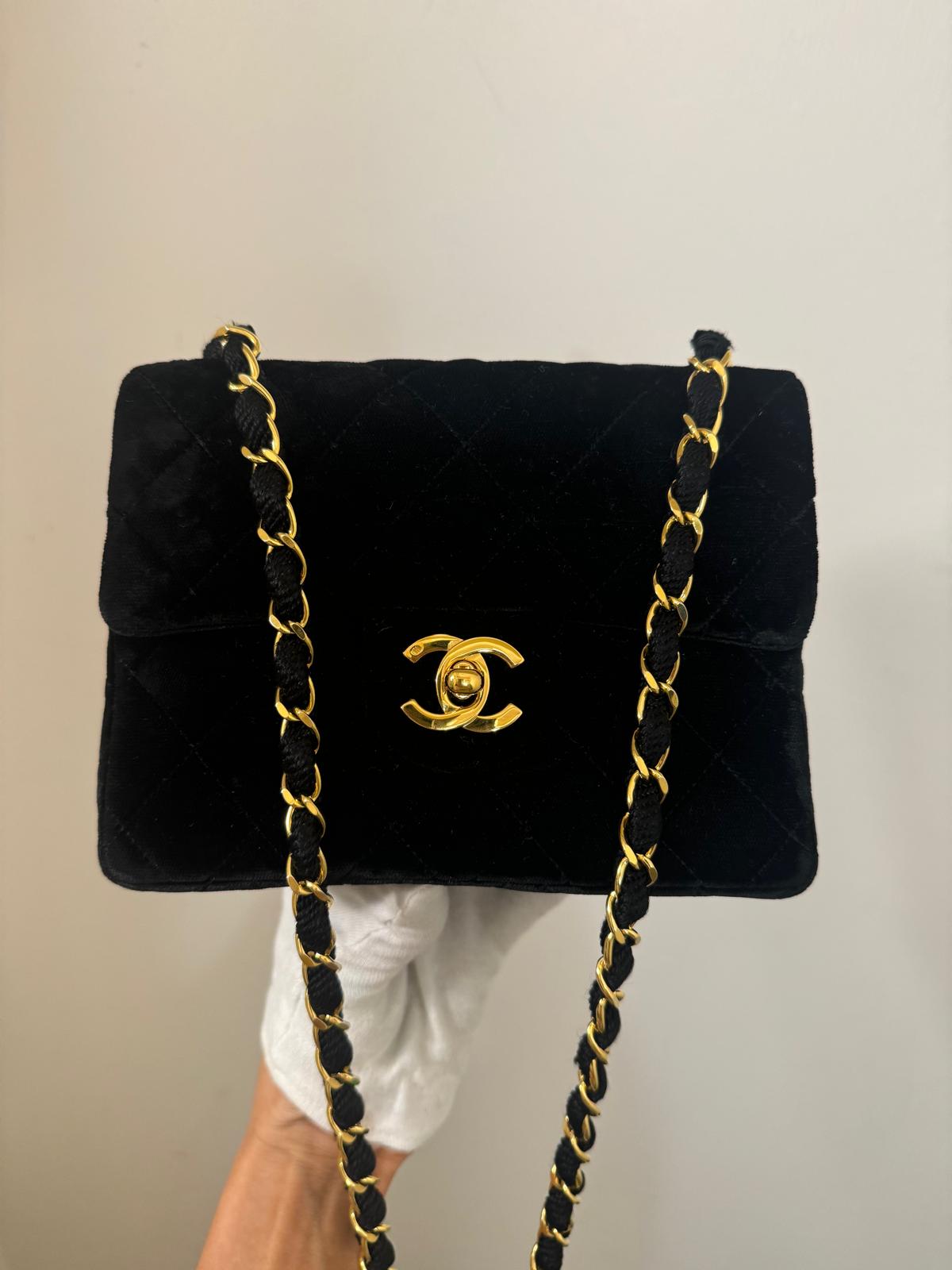 Chanel  Mini Velvet Flap bag Black gold hardware