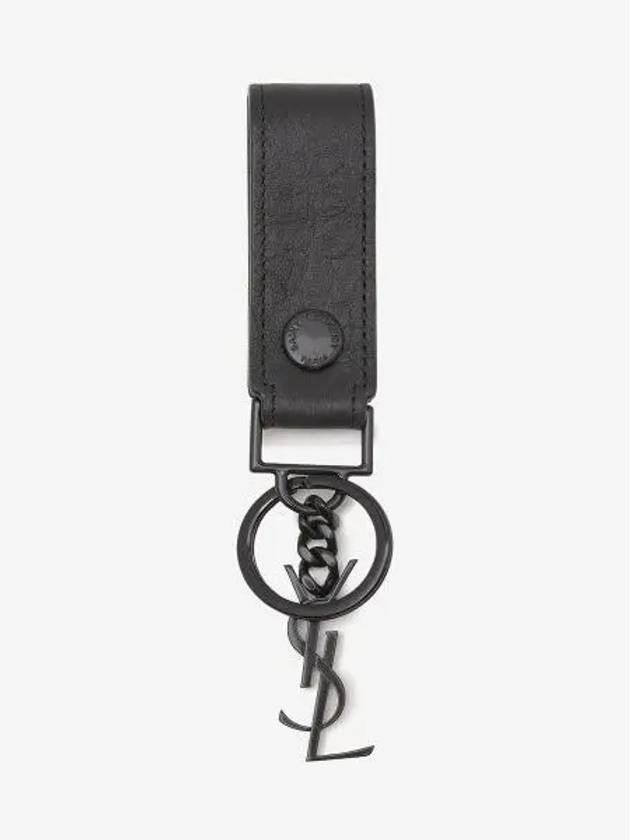 Luxury Saint Laurent Trending 2025 Monogram Logo Crocodile Leather Key Holder Black