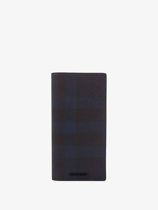 Luxury Burberry Coated Canvas Check Motif Long Wallet Navy