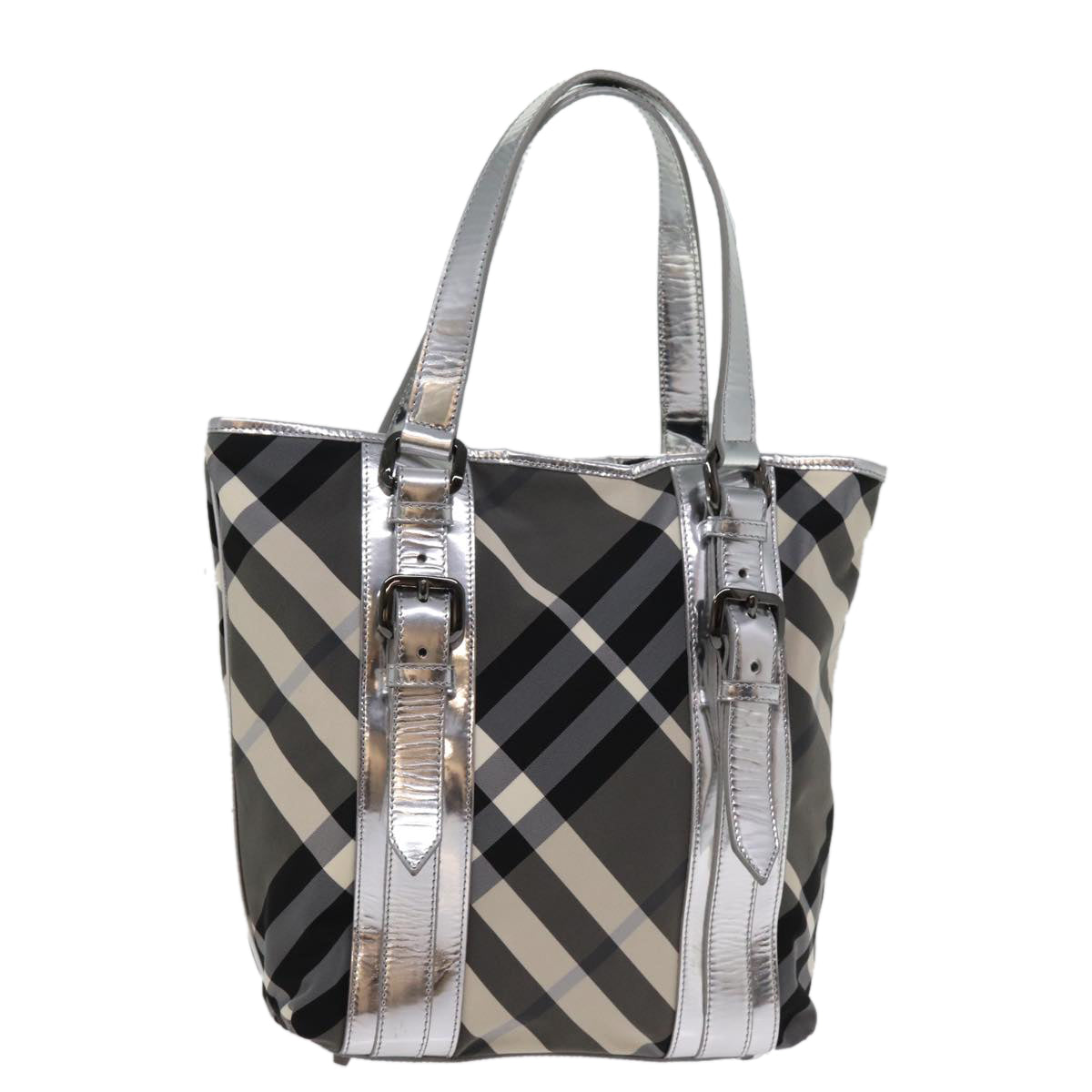Luxury Burberry Nova Check Tote Bag Nylon Gray Auth 77008