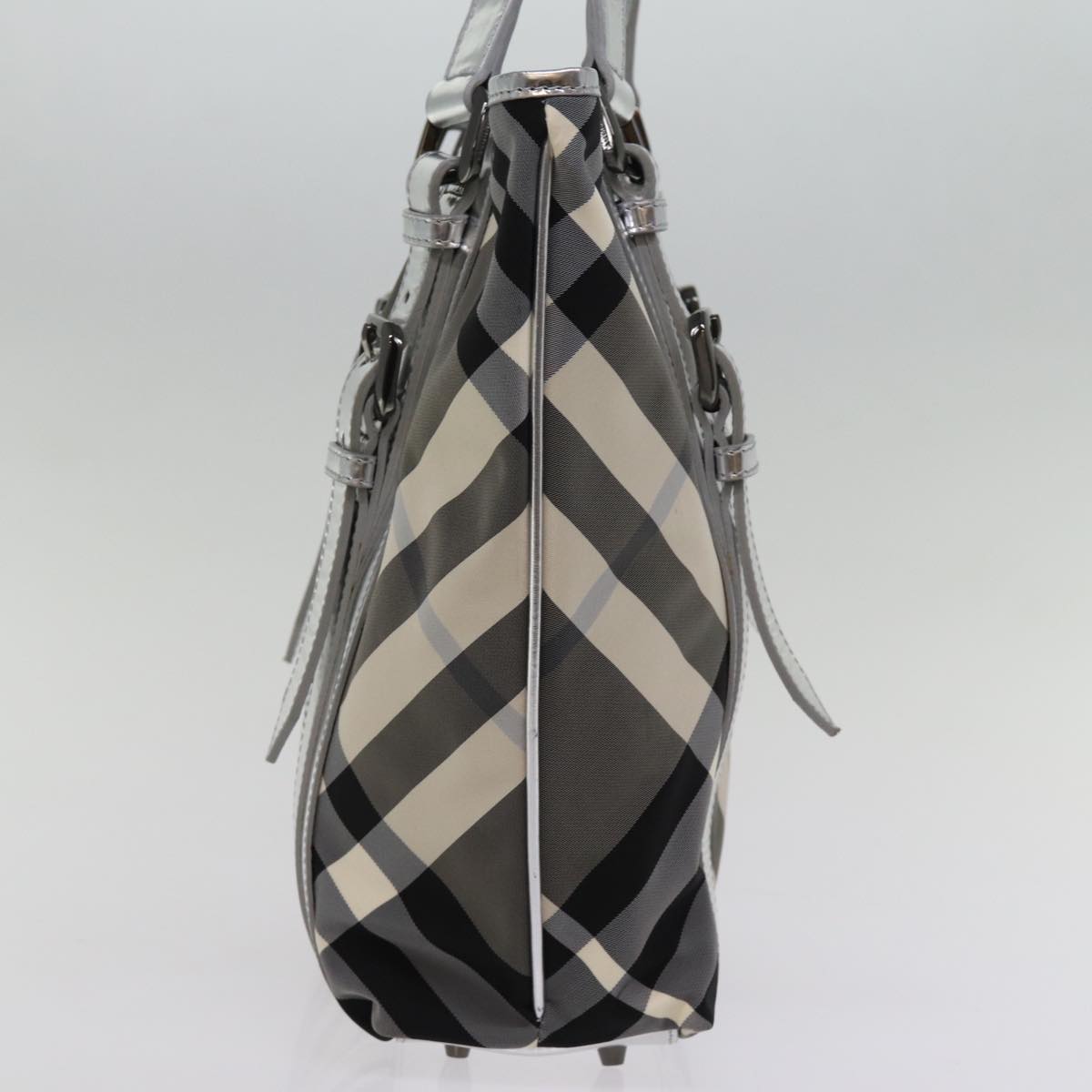 Luxury Burberry Nova Check Tote Bag Nylon Gray Auth 77008