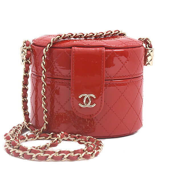 Chanel Patent Leather Matelassé Mini Chain Vanity Shoulder Bag Classic Flap