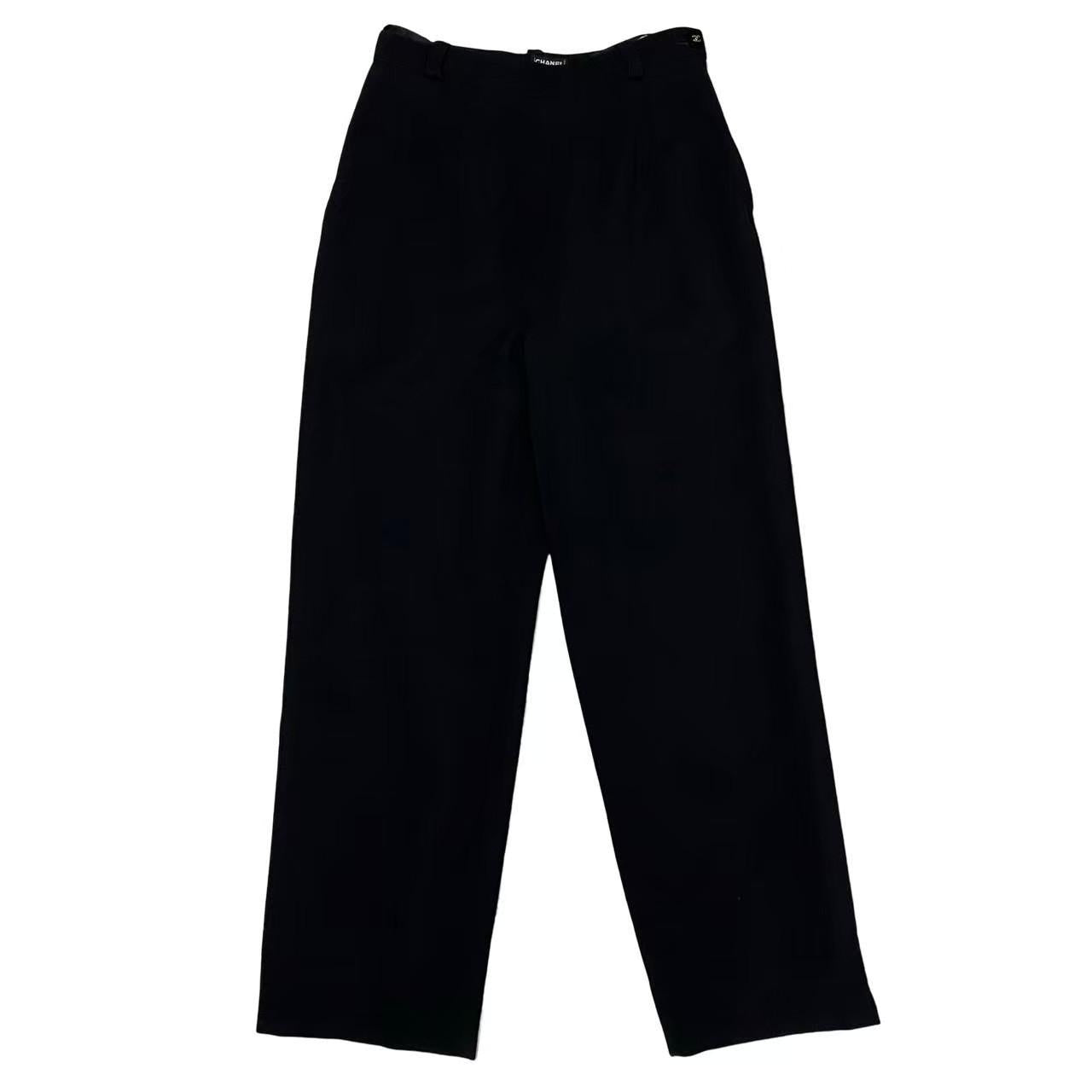 CHANEL Pants wool black COCO Mark button Women 38