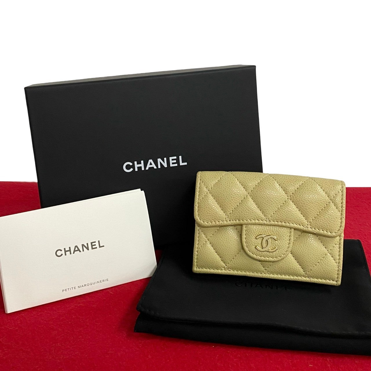 CHANEL Tri-fold wallet leather beige Matrasse Caviar skin Women
