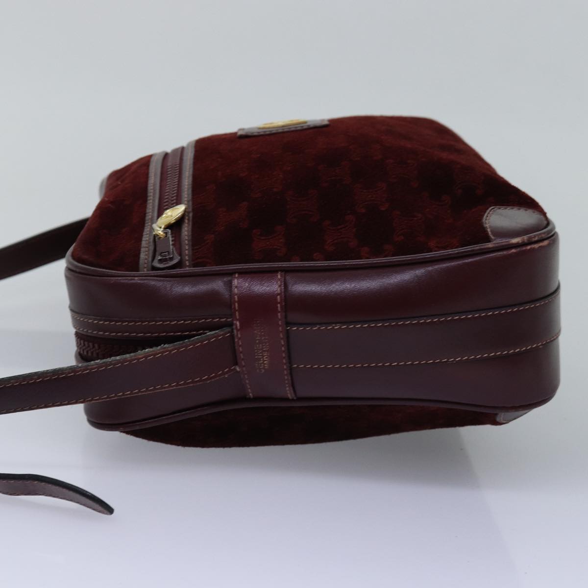 Luxury CELINE Macadam Canvas Shoulder Bag Bordeaux  77323
