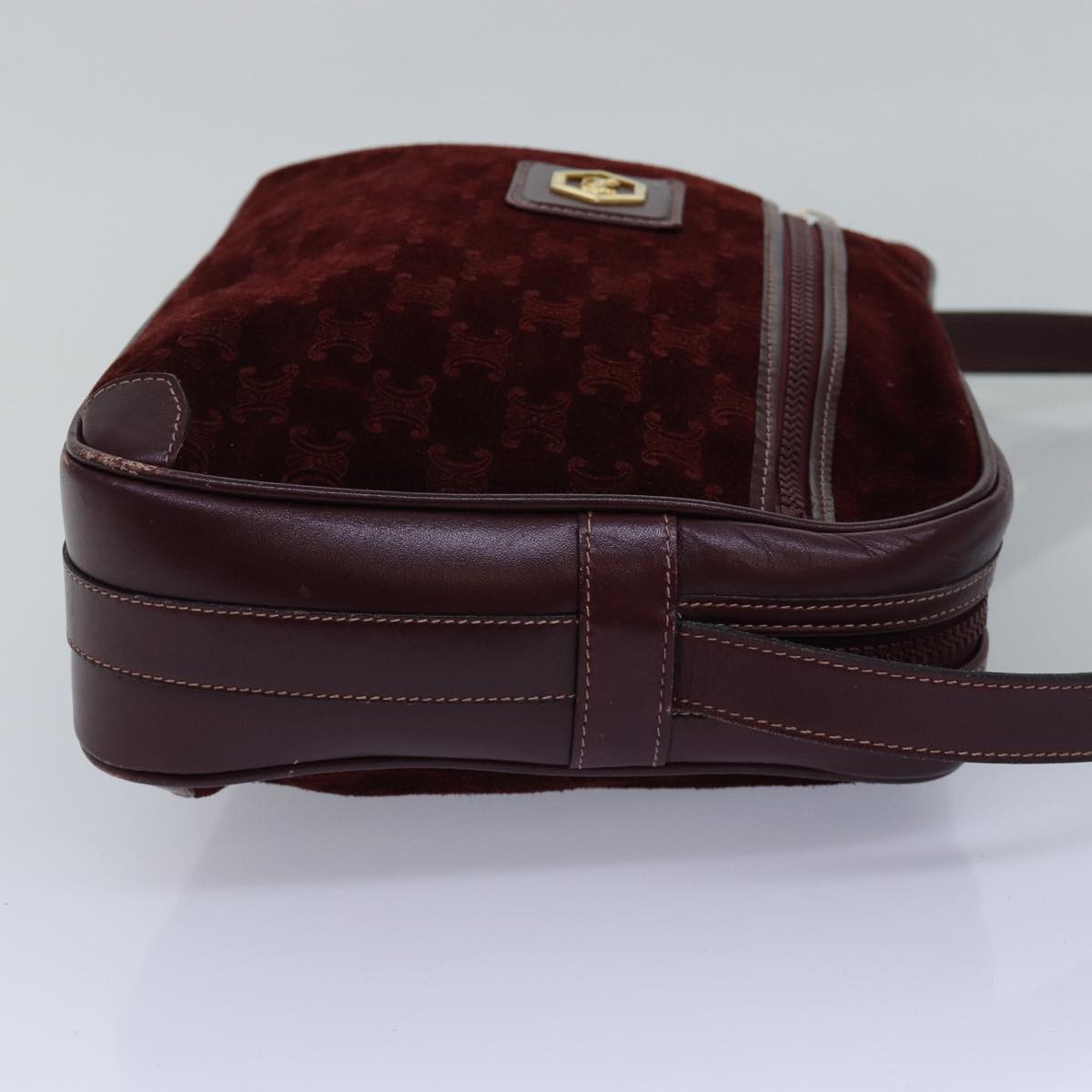 Luxury CELINE Macadam Canvas Shoulder Bag Bordeaux  77323