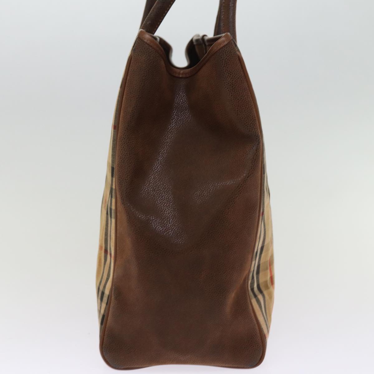 Luxury BurberrySs Nova Check Tote Bag Canvas Beige Auth 77379