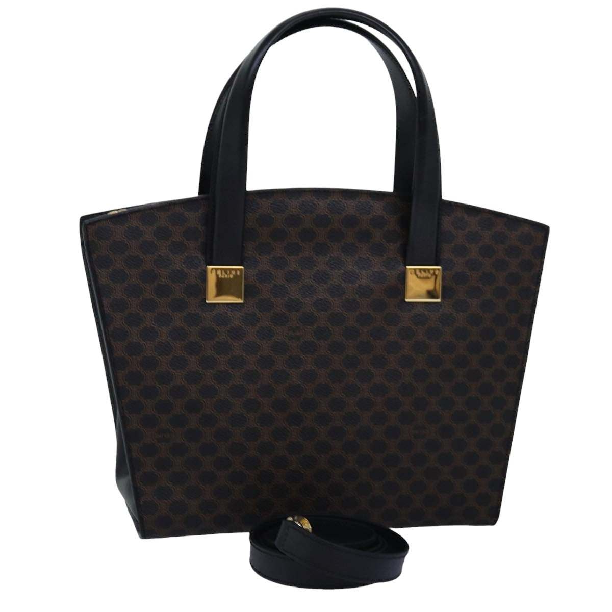 Luxury CELINE Macadam Canvas Hand Bag PVC 2way Black  77386