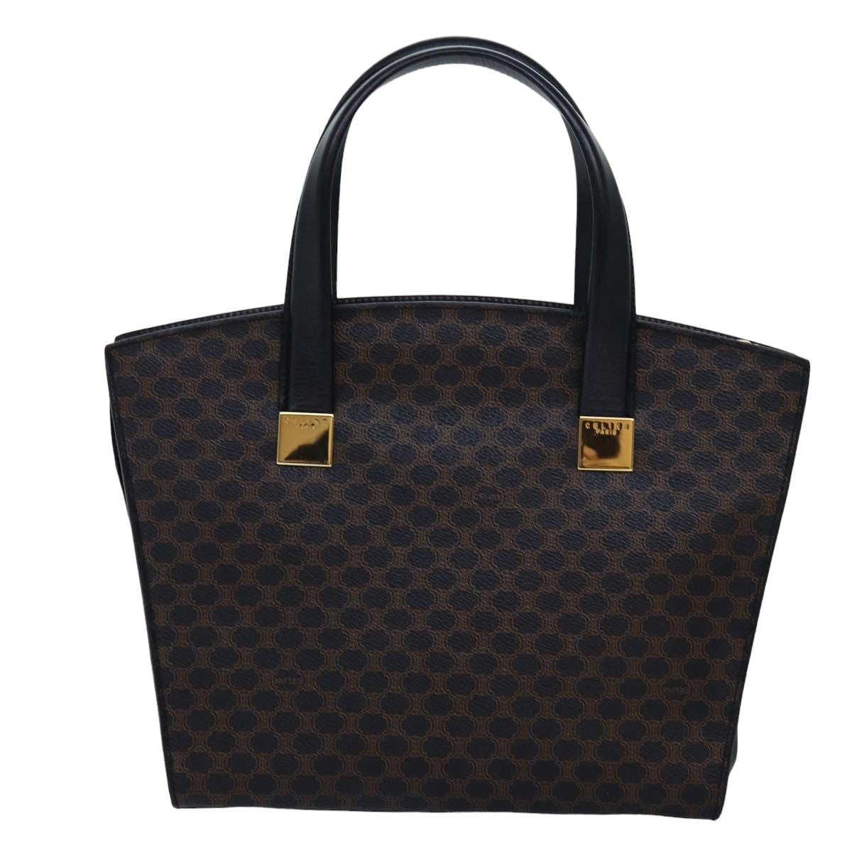 Luxury CELINE Macadam Canvas Hand Bag PVC 2way Black  77386
