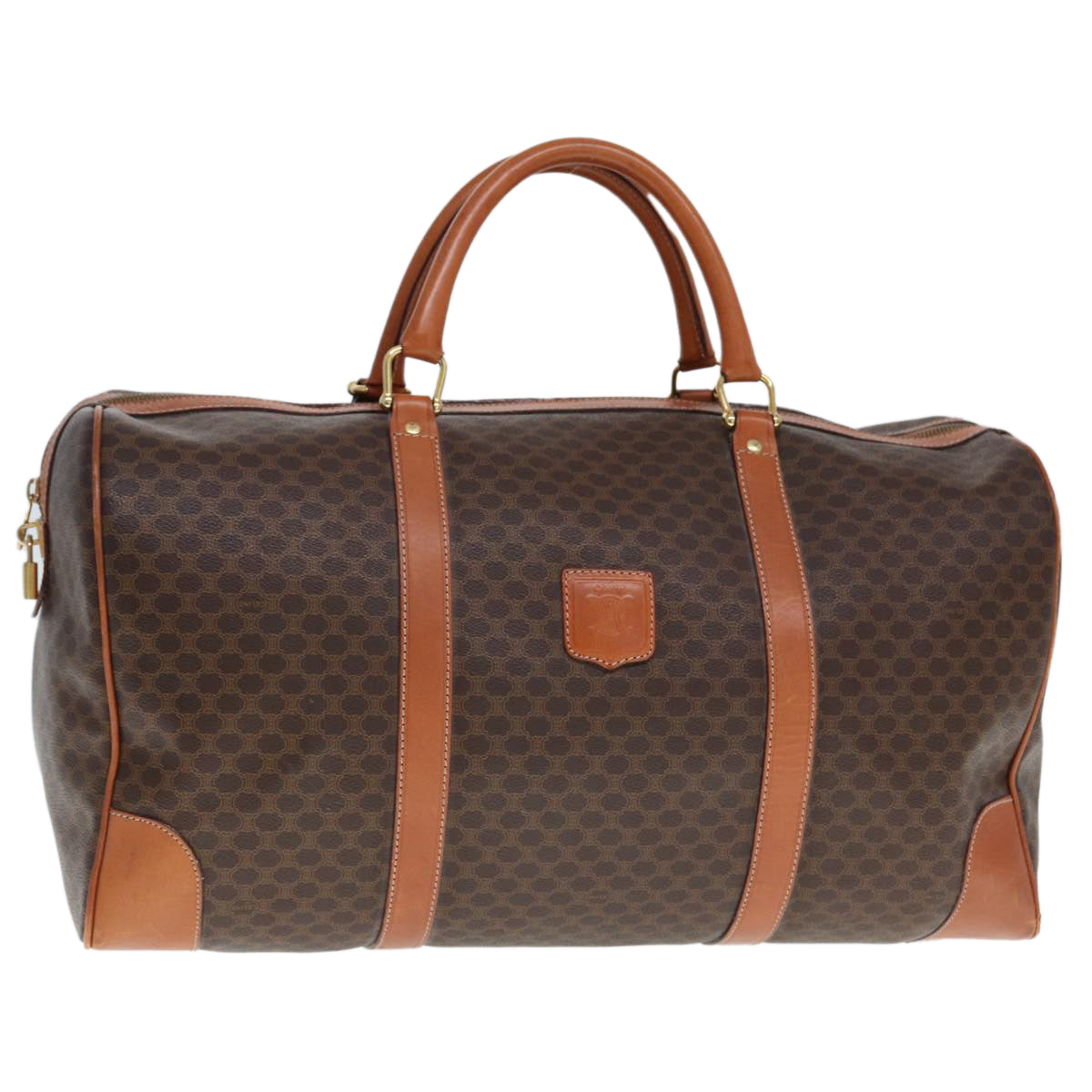 Luxury CELINE Macadam Canvas Boston Bag PVC Leather Brown  77390
