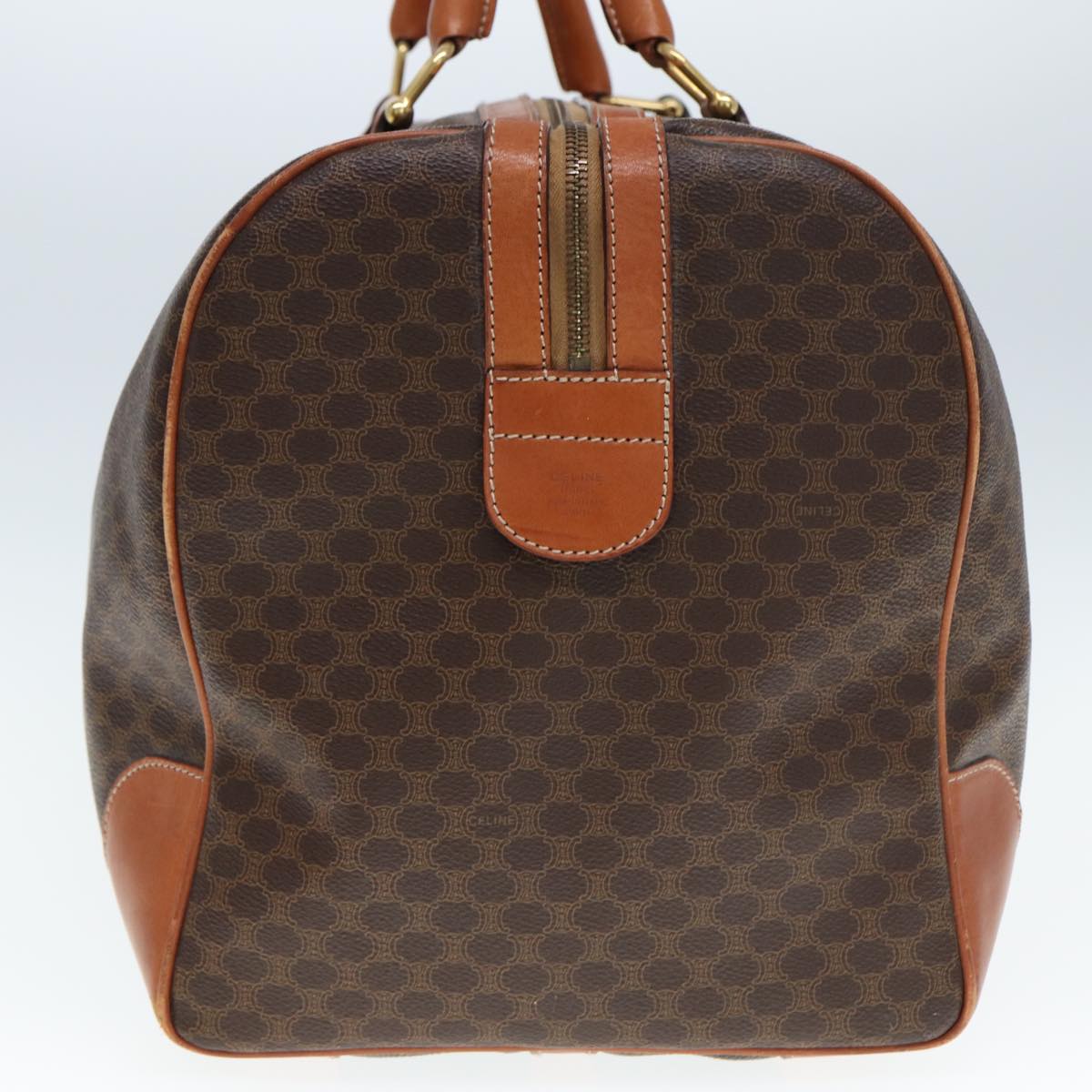 Luxury CELINE Macadam Canvas Boston Bag PVC Leather Brown  77390