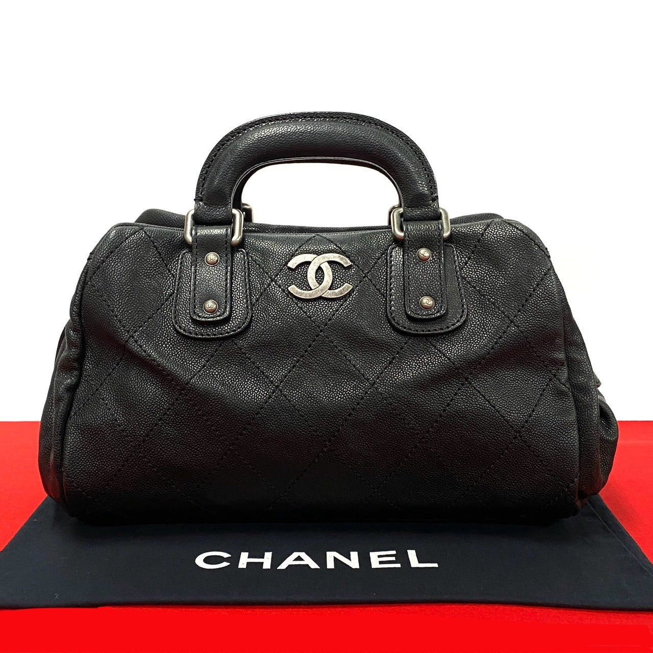 CHANEL Boston Duffel bag Matt caviar skin black Wild stitch Matrasse Women(Unisex)