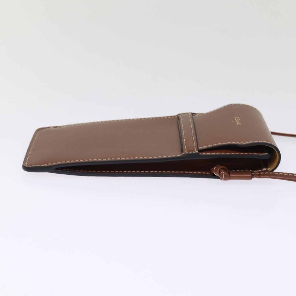 Luxury CELINE Shoulder Pouch Leather Brown  77443