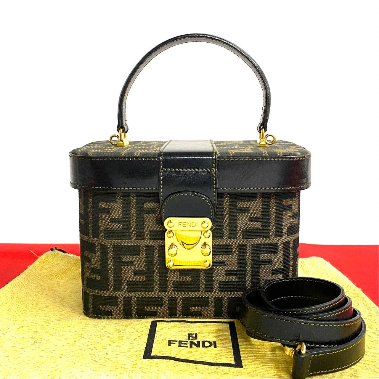 FENDI Handbag Leather, Canvas Brown ZUCCA FFPattern logo Metal Women