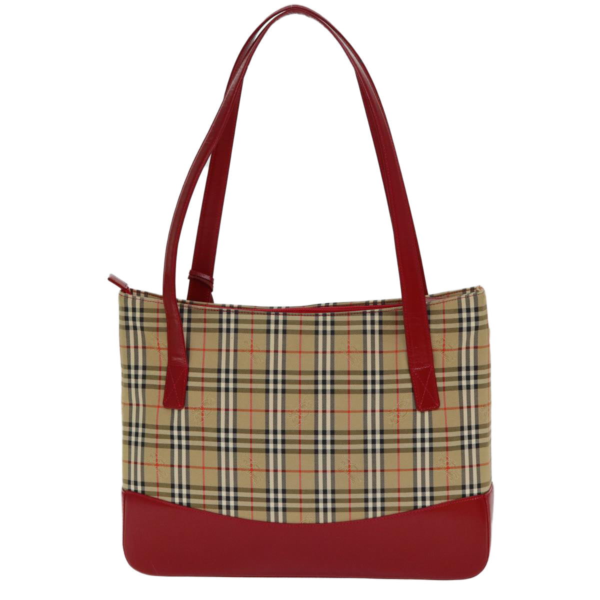 Luxury Burberry Nova Check Tote Bag Canvas Leather Beige Red Auth 77506