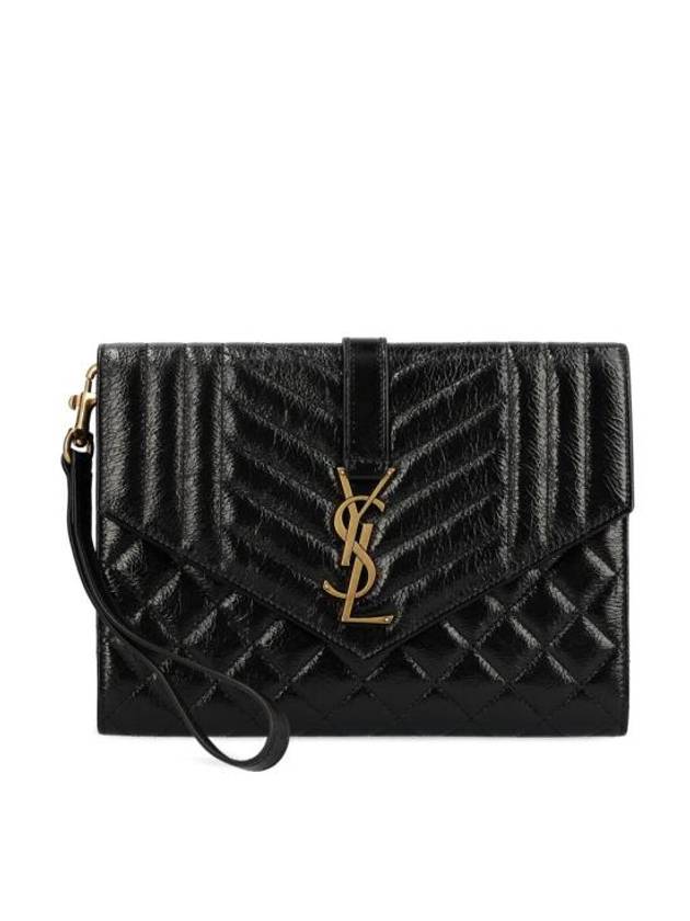 Luxury Saint Laurent Trending 2025 Monogram Envelope Flap Leather Clutch Bag Black