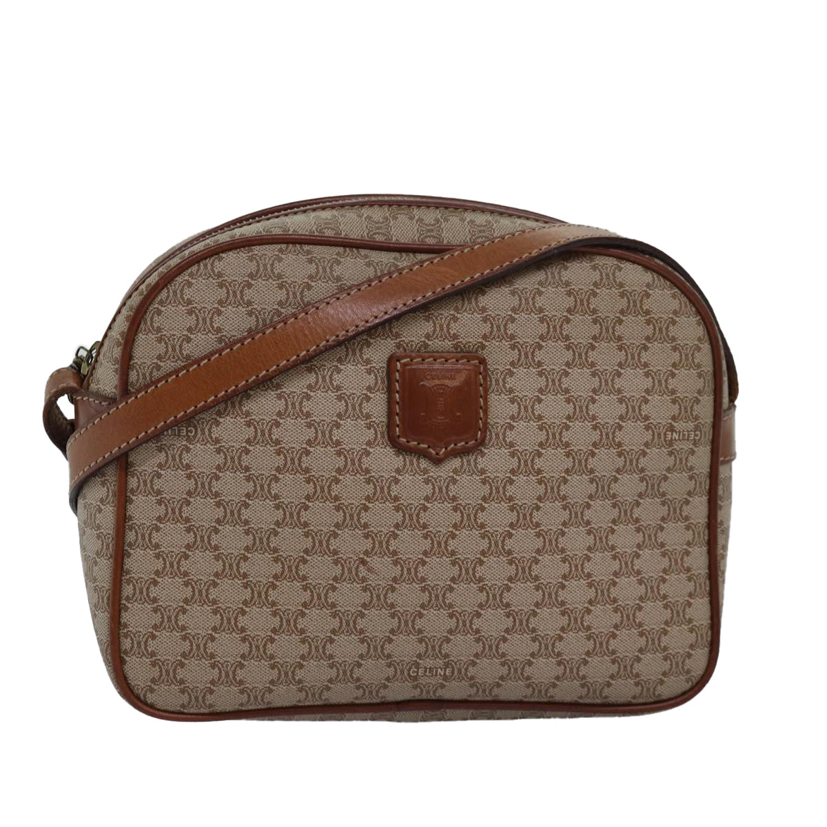 Luxury CELINE Macadam Canvas Shoulder Bag Beige  77624