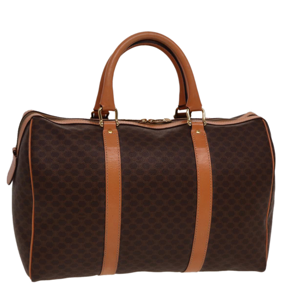 Luxury CELINE Macadam Canvas Boston Bag PVC Leather Brown  77648