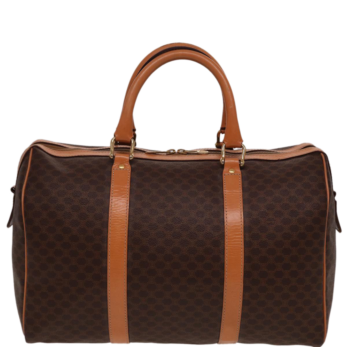 Luxury CELINE Macadam Canvas Boston Bag PVC Leather Brown  77648