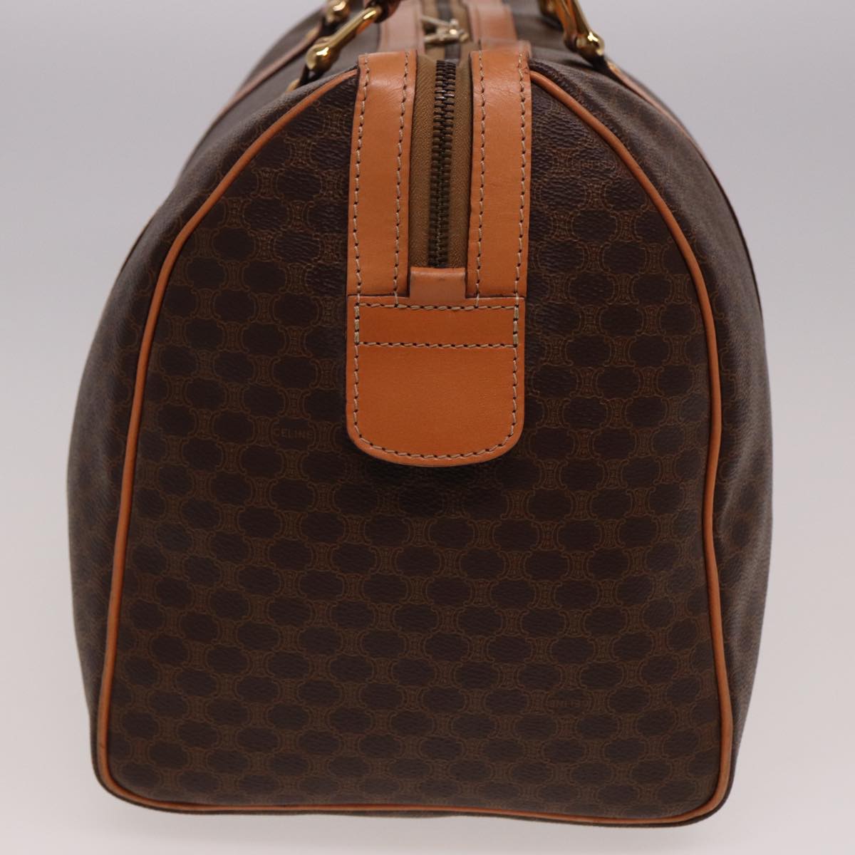 Luxury CELINE Macadam Canvas Boston Bag PVC Leather Brown  77648