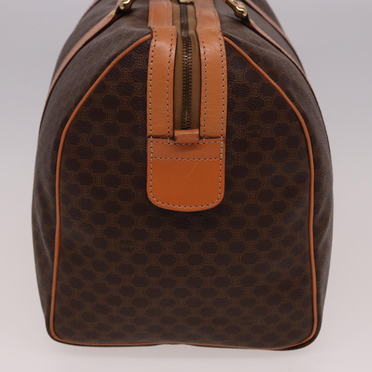 Luxury CELINE Macadam Canvas Boston Bag PVC Leather Brown  77648