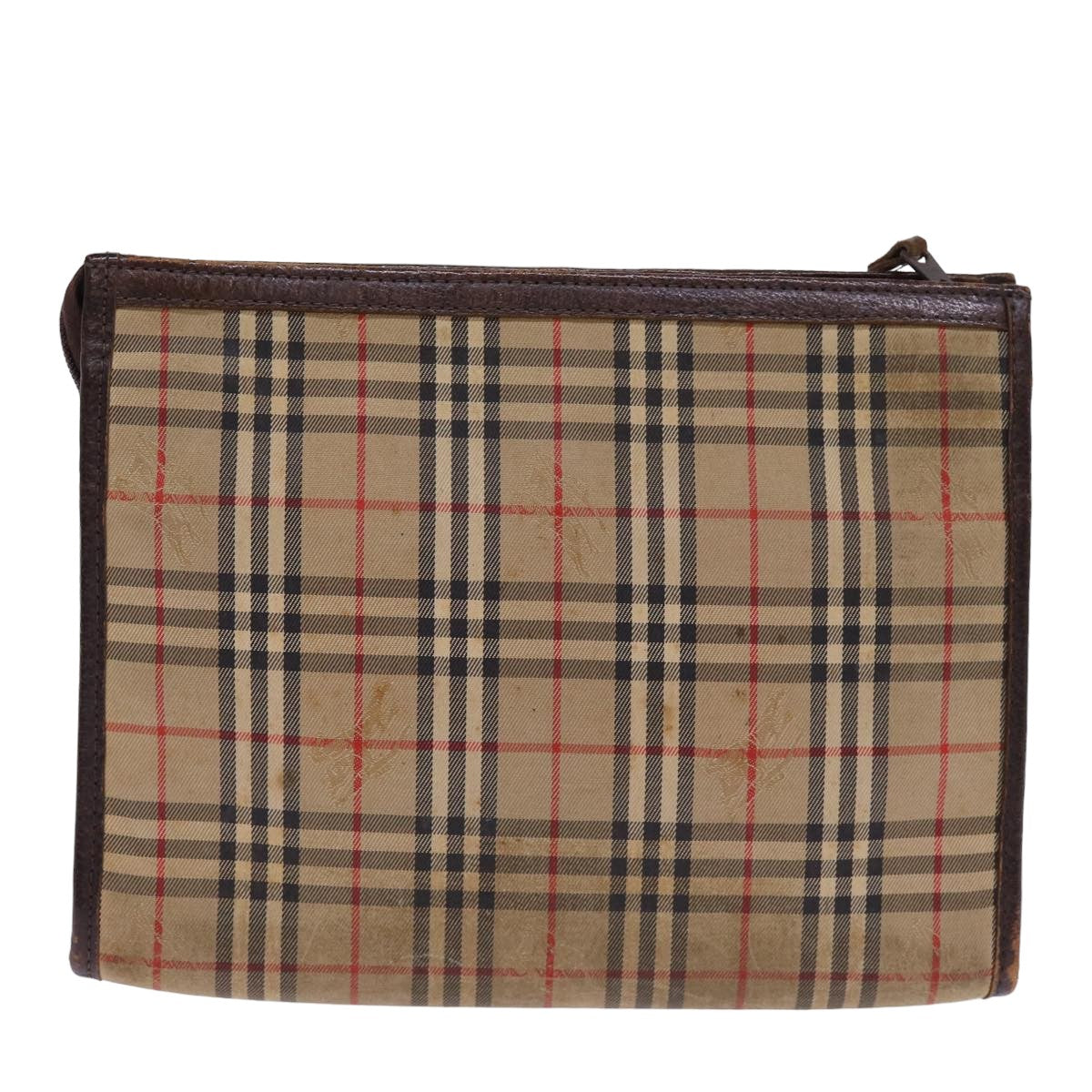 Luxury BurberrySs Nova Check Clutch Bag Canvas Beige Auth 77699