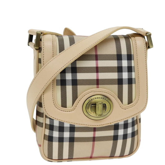 Luxury Burberry Shoulder Bag PVC Leather Beige Red Auth 77768