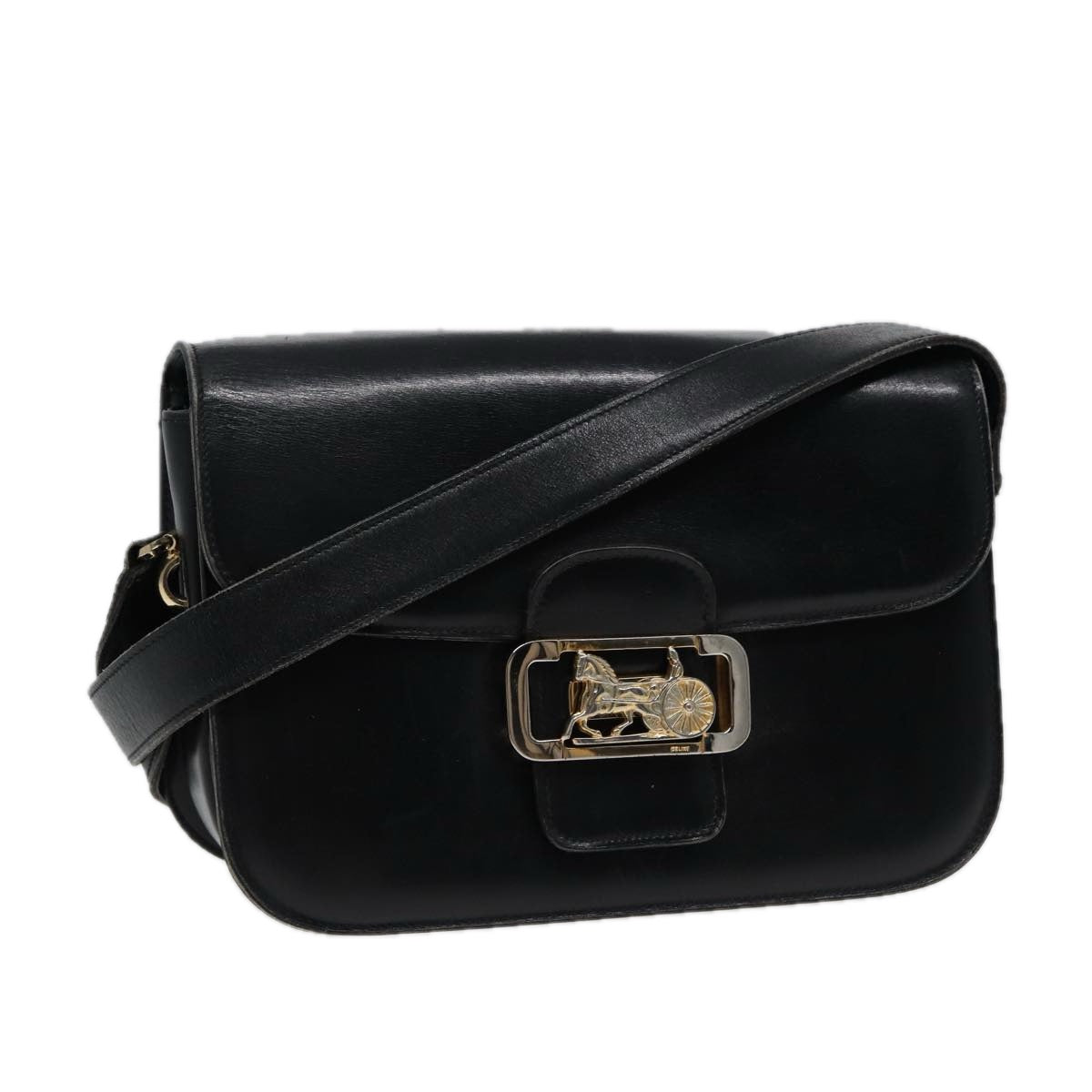 Luxury CELINE Shoulder Bag Leather Black  77808
