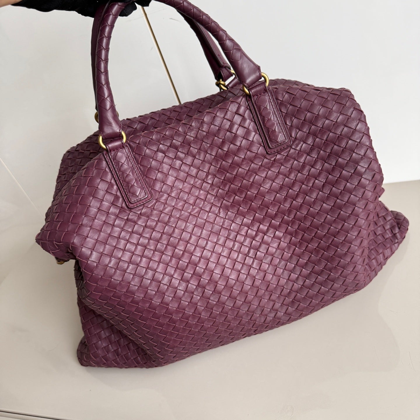 Bottega Veneta Maxi Convertible Tote Bag Wine Burgundy Leather Gold Hardware 50cm