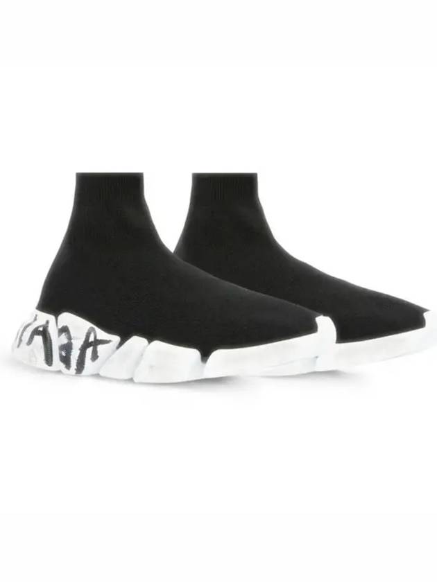 Luxury Balenciaga Trending 2026 Speed 2.0 Graffiti Knit High Top Sneakers Black