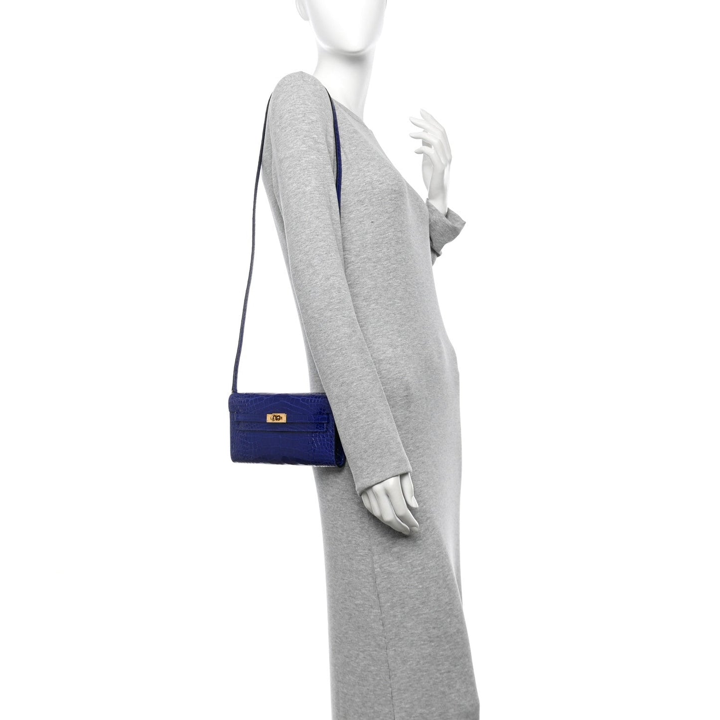 Hermes Shiny Alligator Kelly Wallet To Go Bleu Electrique