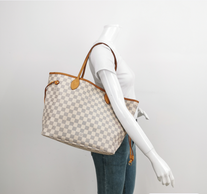 Louis Vuitton(LV) Damier Azur Neverfull tote Bag MM White 24090878857261