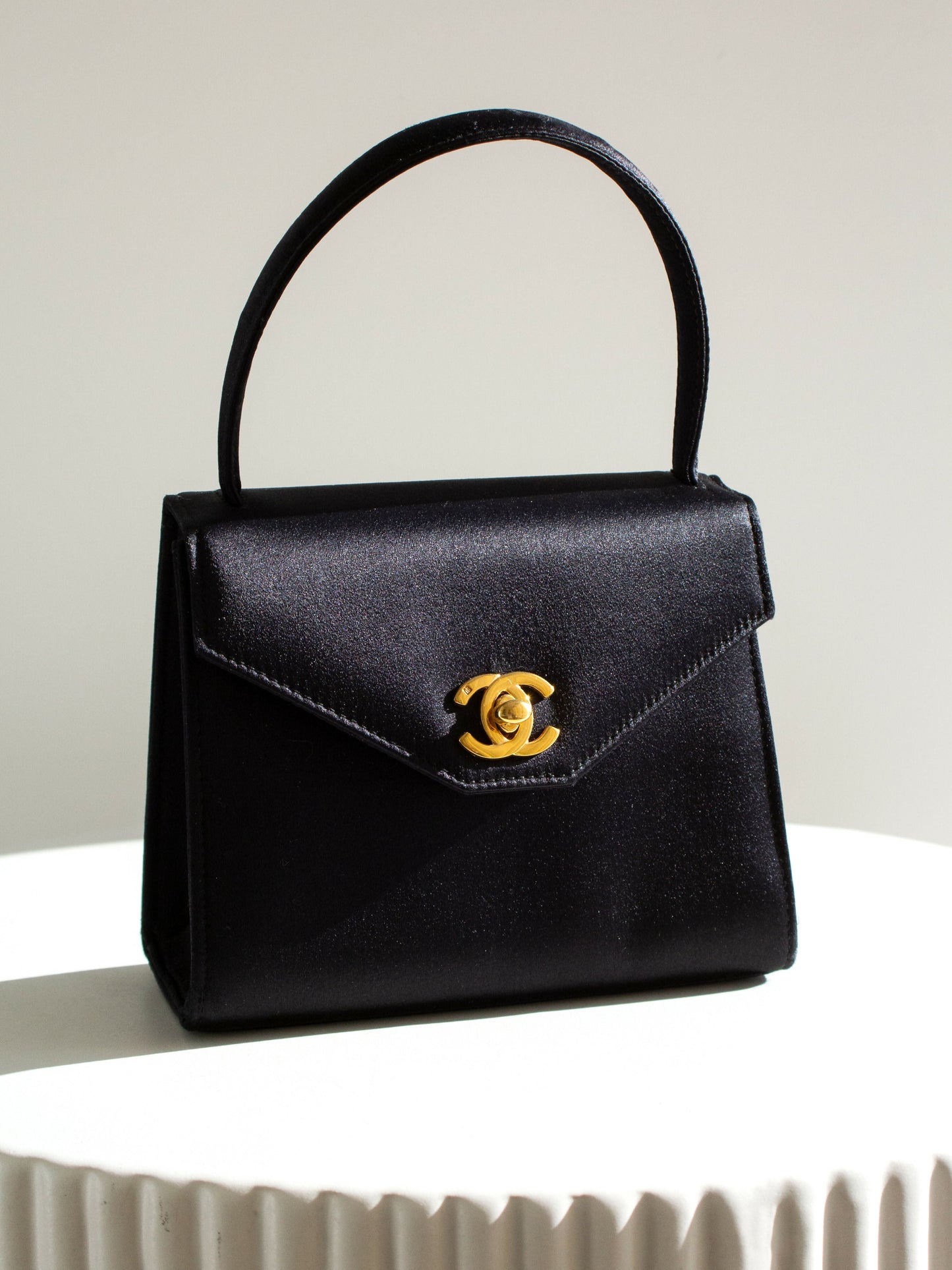 Chanel  Kelly 1996 Black Satin 24K Gold Mini Evening Bag