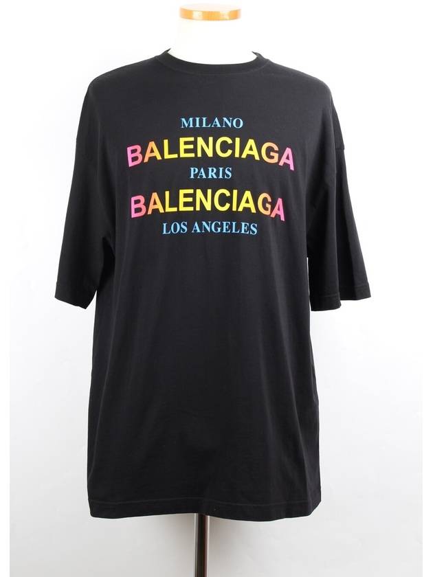 Luxury Balenciaga Trending 2026 Rainbow logo short sleeve t shirt S