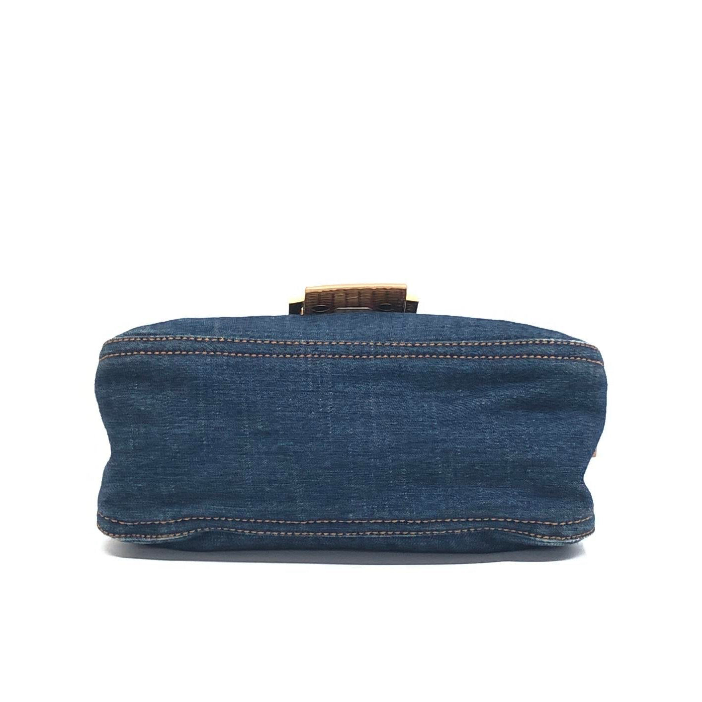 Fendi Mini Mamma Baguette Blue Denim Yellow Crocodile Leather Strap