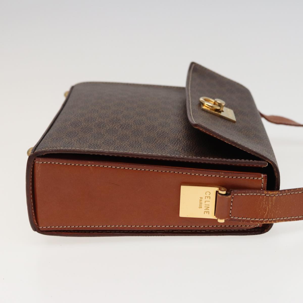 Luxury CELINE Macadam Canvas Shoulder Bag PVC Leather Brown  78221