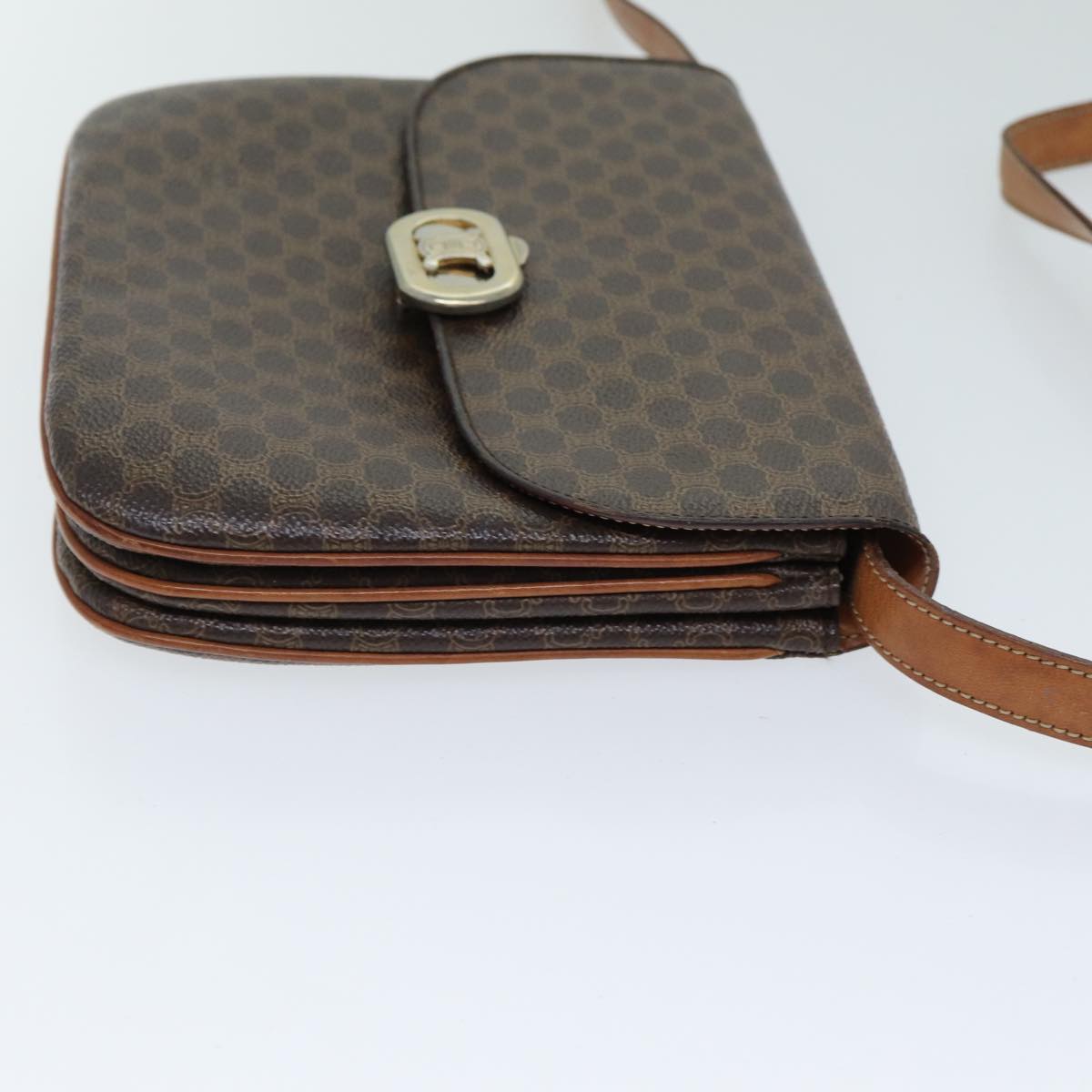Luxury CELINE Macadam Canvas Shoulder Bag PVC Leather Brown  78222