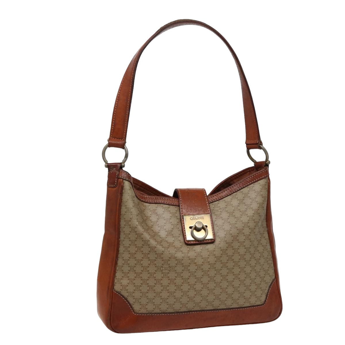 Luxury CELINE Macadam Canvas Shoulder Bag Beige  78224