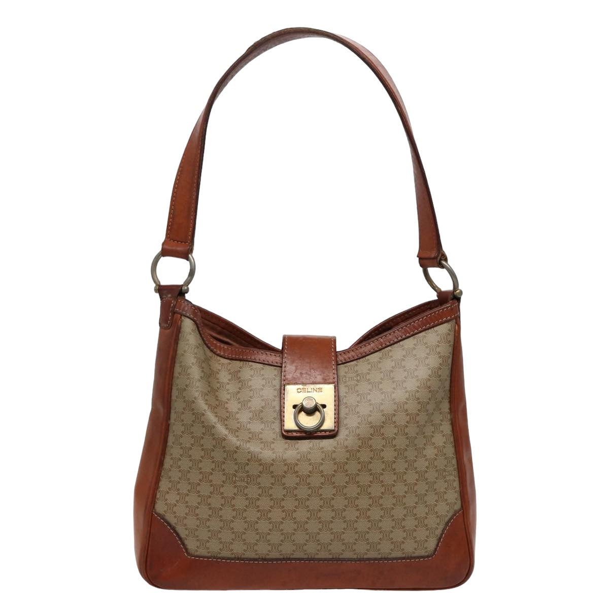 Luxury CELINE Macadam Canvas Shoulder Bag Beige  78224