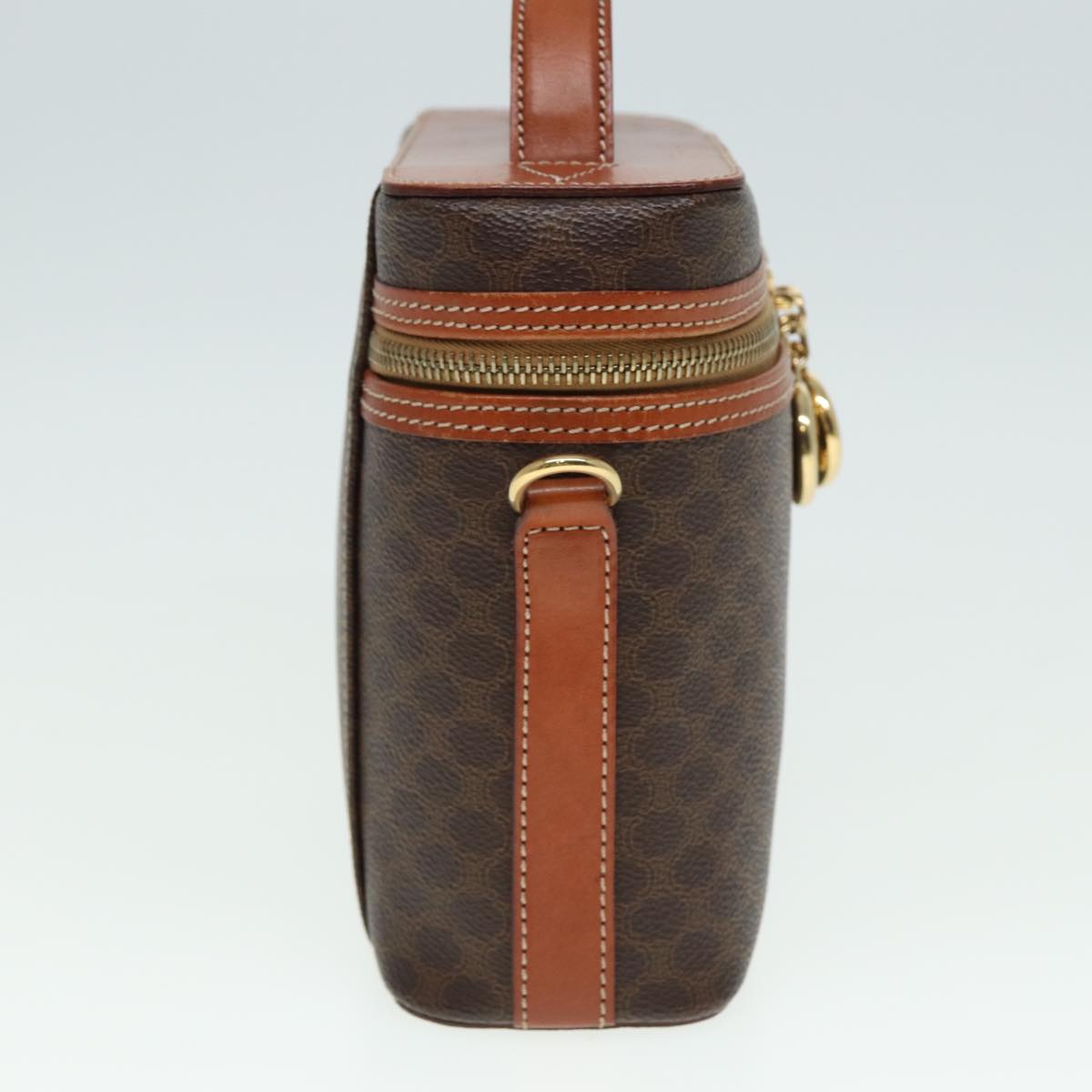 Luxury CELINE Vany Macadam Canvas Cosmetic Pouch PVC Leather 2way Brown  78225