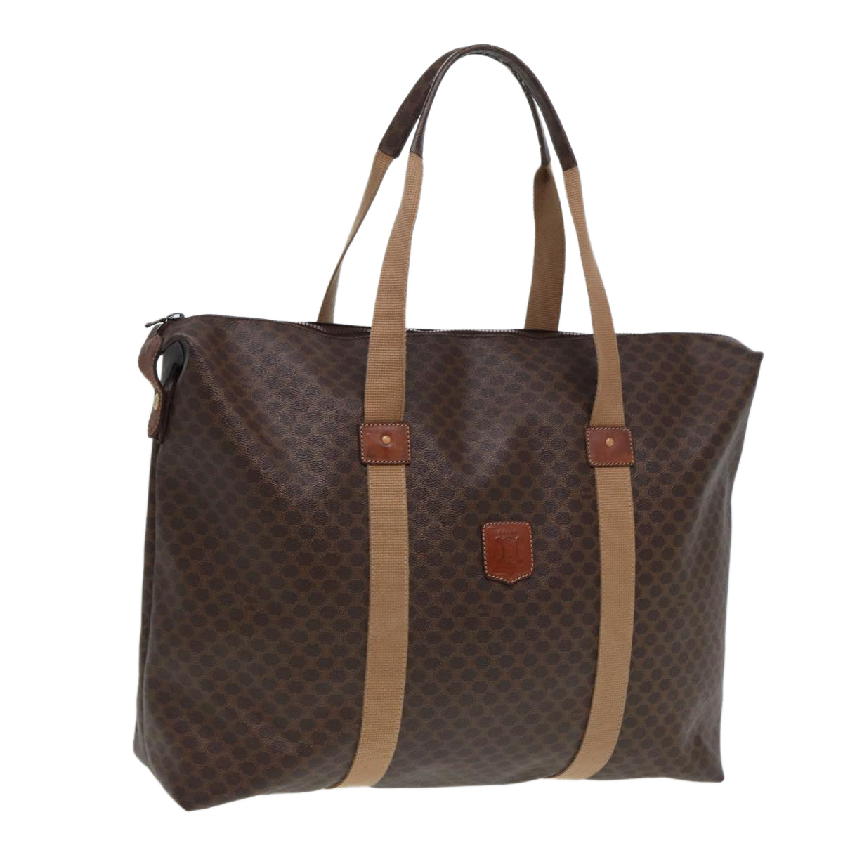 Luxury CELINE Macadam Canvas Boston Bag PVC Leather Brown Beige  78275