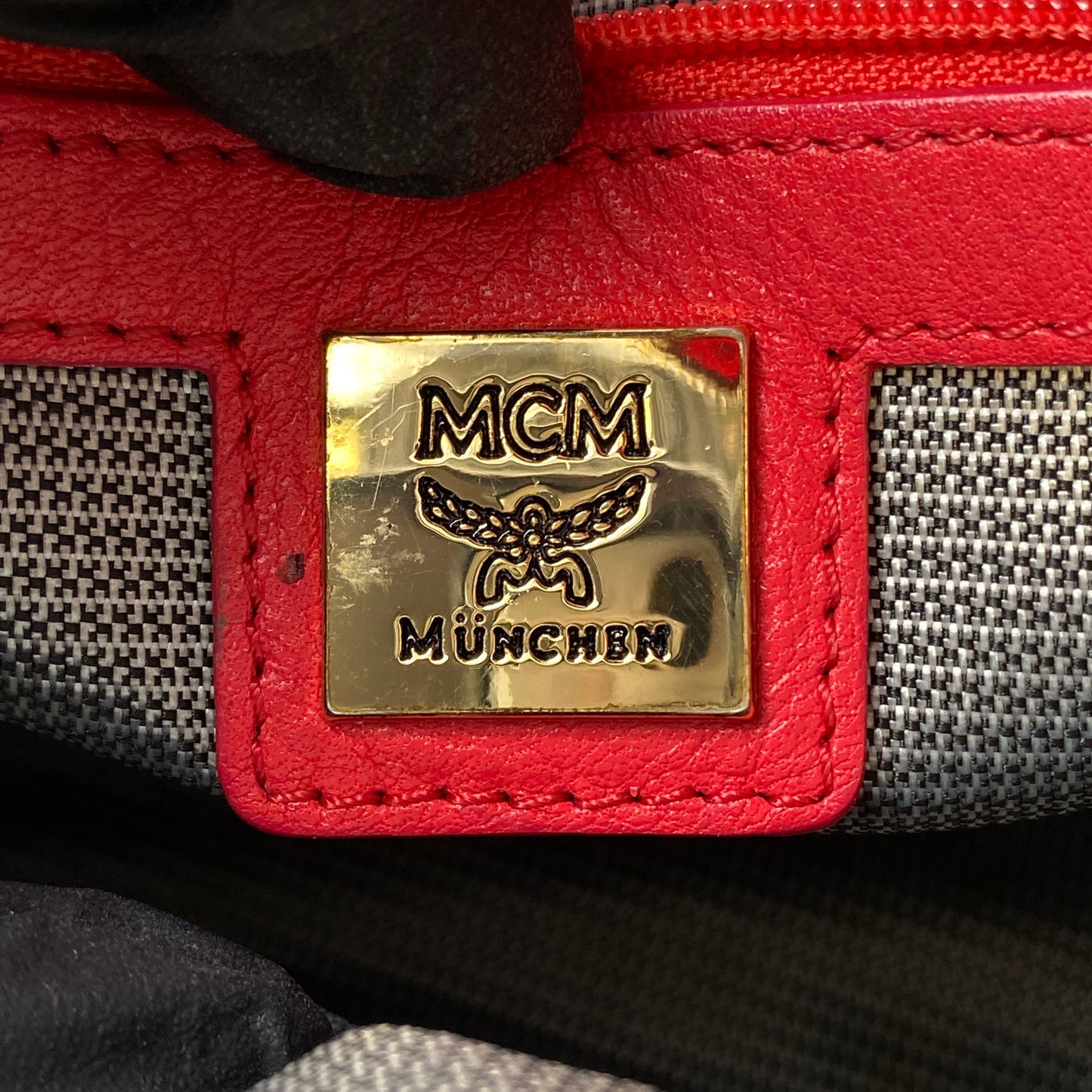MCM Coral Red Visetos Mini Backpack