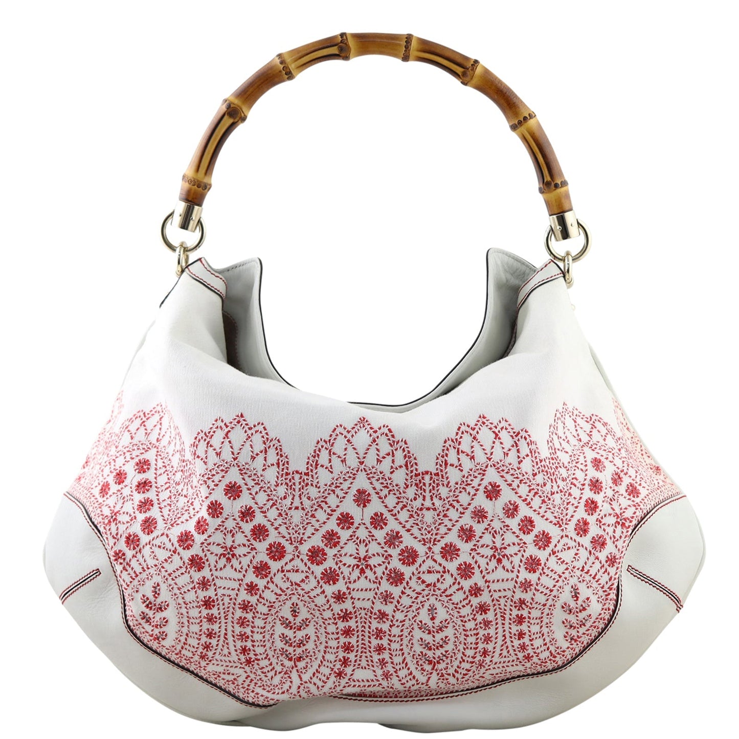 Gucci Embroidered Canvas Peggy Bamboo Hobo