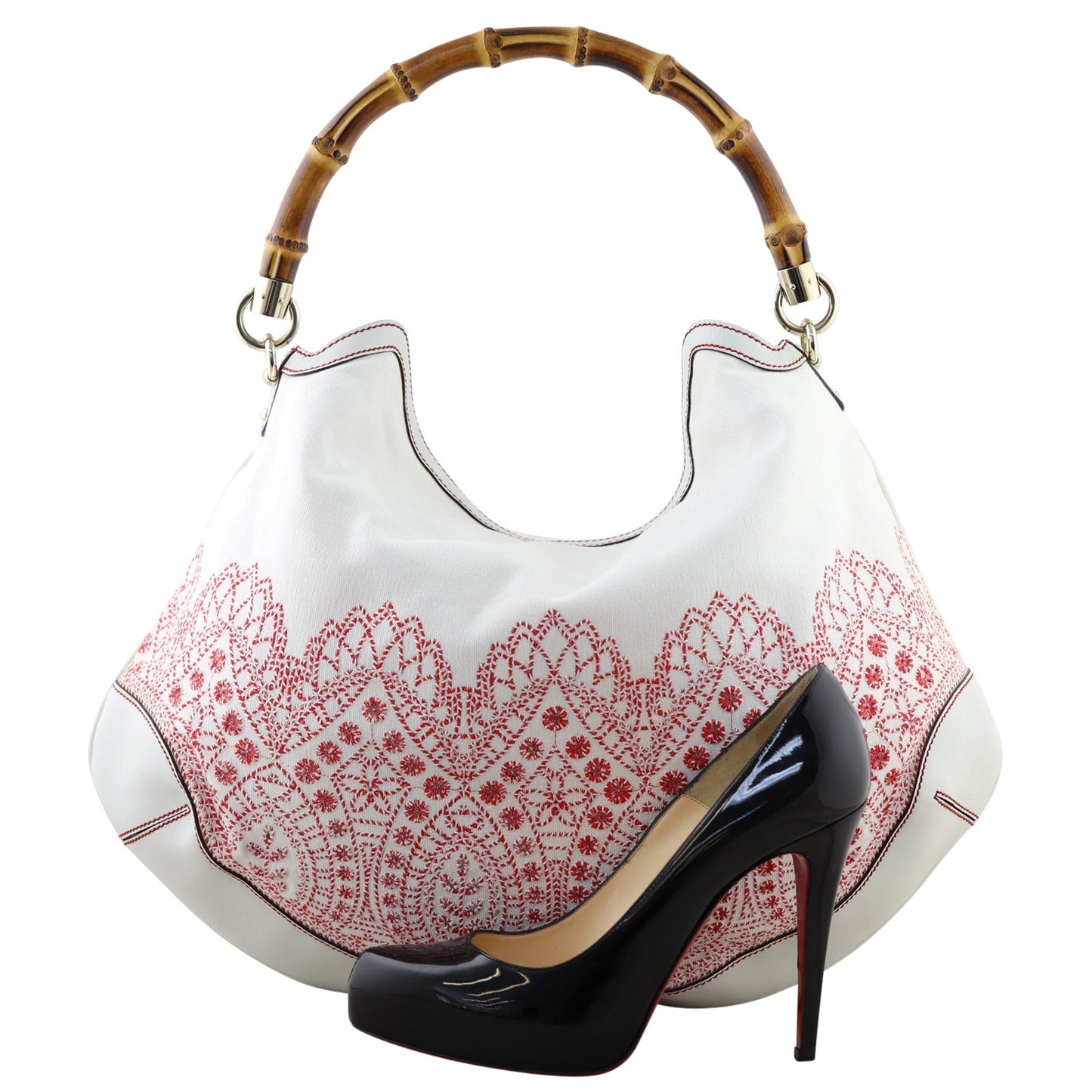 Gucci Embroidered Canvas Peggy Bamboo Hobo